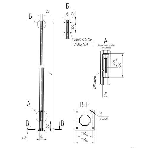 Опора освещения несиловая граненая фланцевая квадратная МО-7 Ст3сп5 60х135х7х3 мм в Курске

